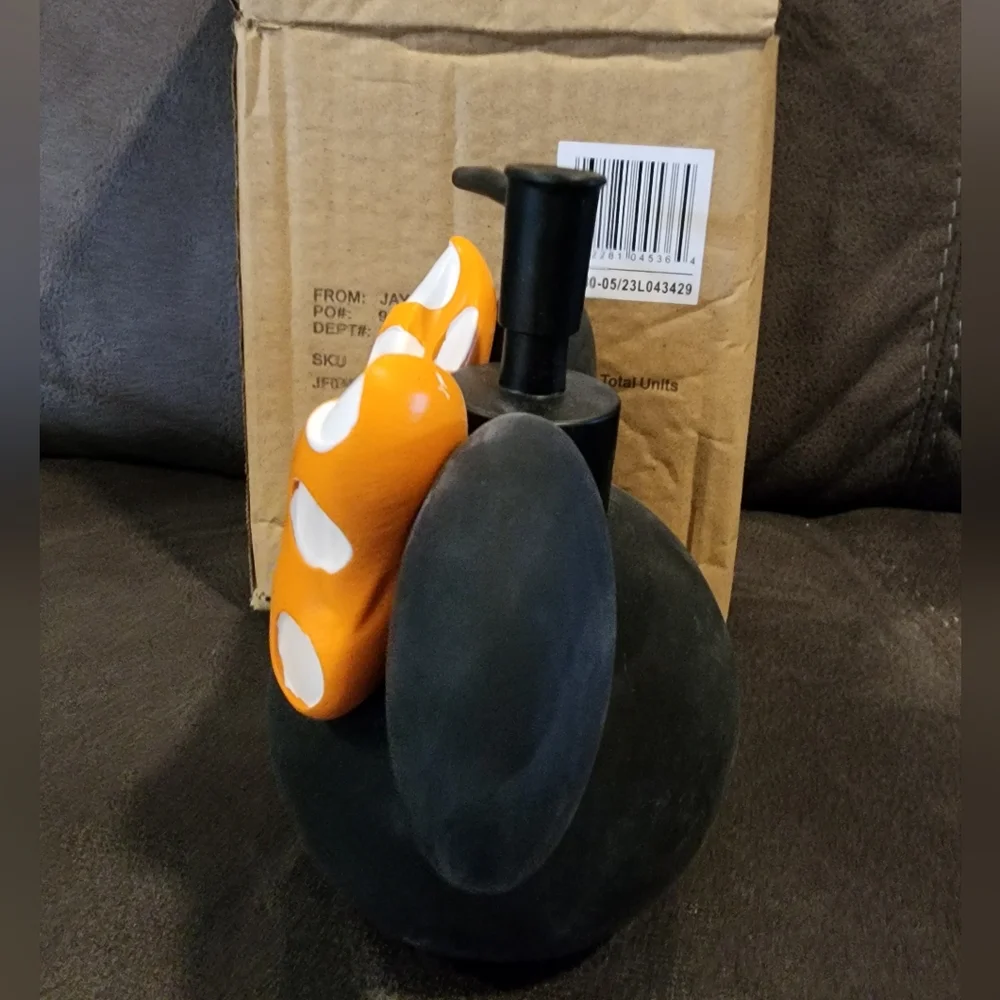 NWT Disney Minnie Mouse Black Soap Dispenser 6in Orange White Polka Dot Bow Pump